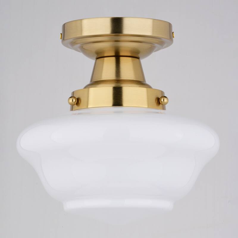 Eastgate 8.75-in W Traditional Semi Flush Mount Ceiling Light White Schoolhouse Glass