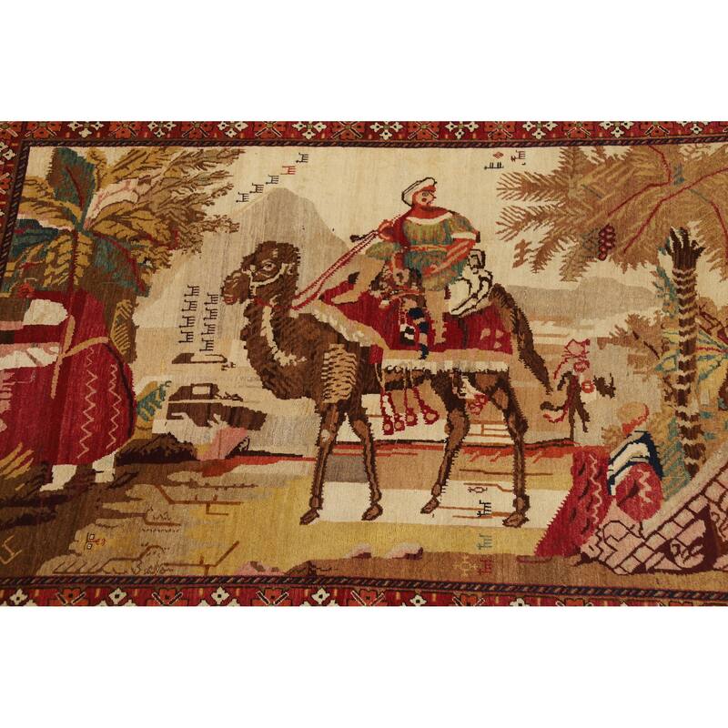 Vegetable Dye Karabagh Oriental Rug Hand-Knotted Wool Carpet - 4'2" x 5'11"