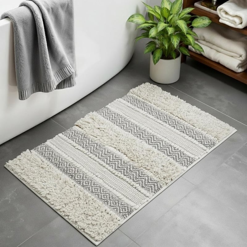 HomeRoots 32" Taupe Cotton Square Bath Rug - 32.00 in. x 20.00 in.  x 0.25 in.