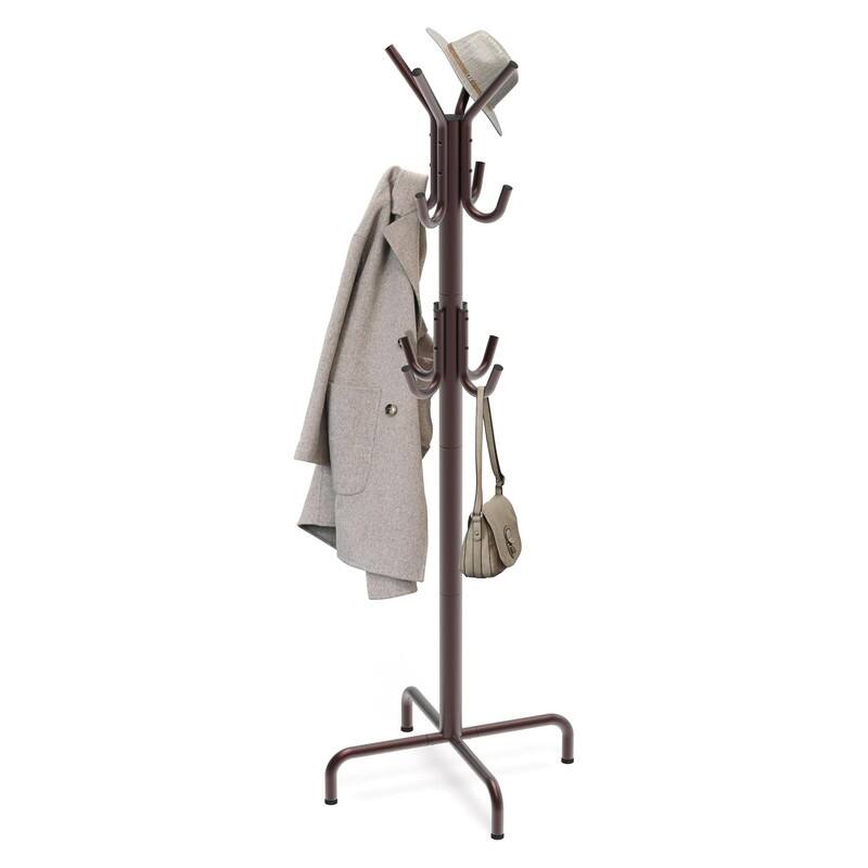 12 Hooks Standing Coat and Hat Hanger Organizer Rack - Bronze