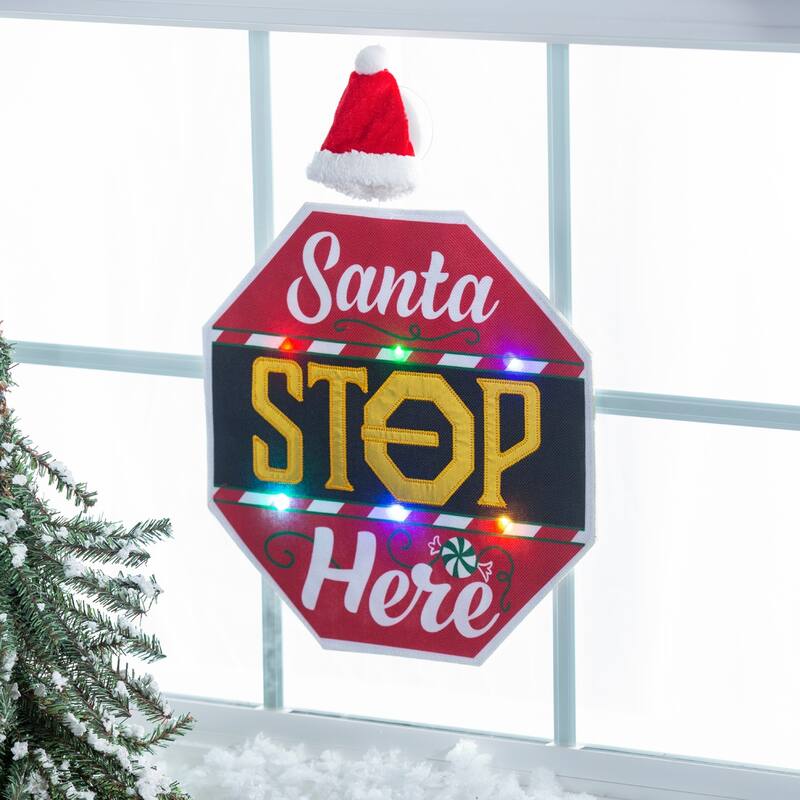 Classic Santa Stop Here LED Window Decor