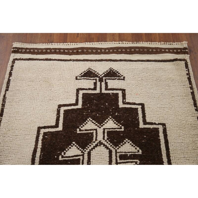 Anatolian Turkish Runner Rug Handmade Beige Tribal Wool Carpet - 3'5"x 12'3"