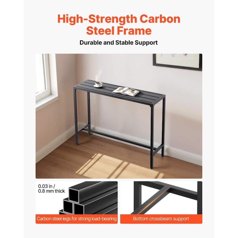 47x15 Inch Outdoor Bar Dining Table with Waterproof Top and Carbon Steel Frame for Balcony Yard or Hot Tub - 47”L x 15”W x 39”H