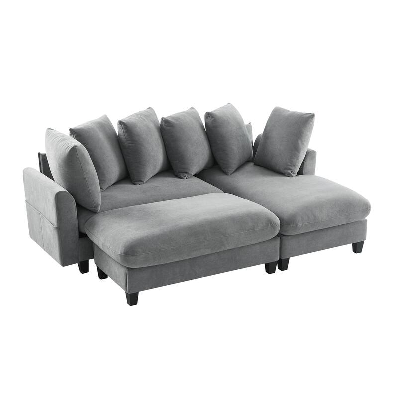 83" L-shaped Sectional Sofa with Storage, Ottoman, Pillows, Grey Chenille for Living Room