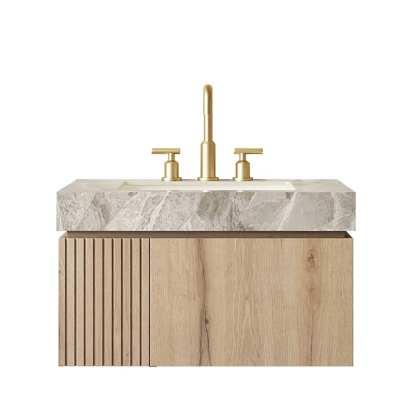 Floating Bathroom Vanity with Sintered Stone Top & Undermount Ceramic Basin with Three Pre-drilled Faucet Holes
