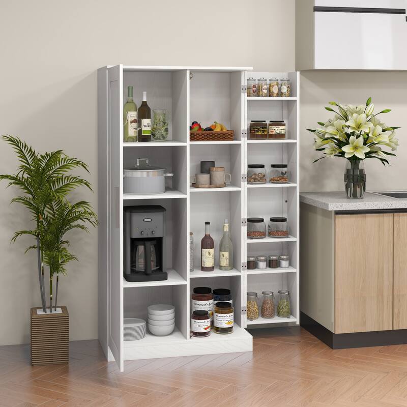 Kitchen Pantry Storage Cabinet, 14-Tier Freestanding Kitchen Cupboard with 2 Doors, Adjustable Shelves for Living Room
