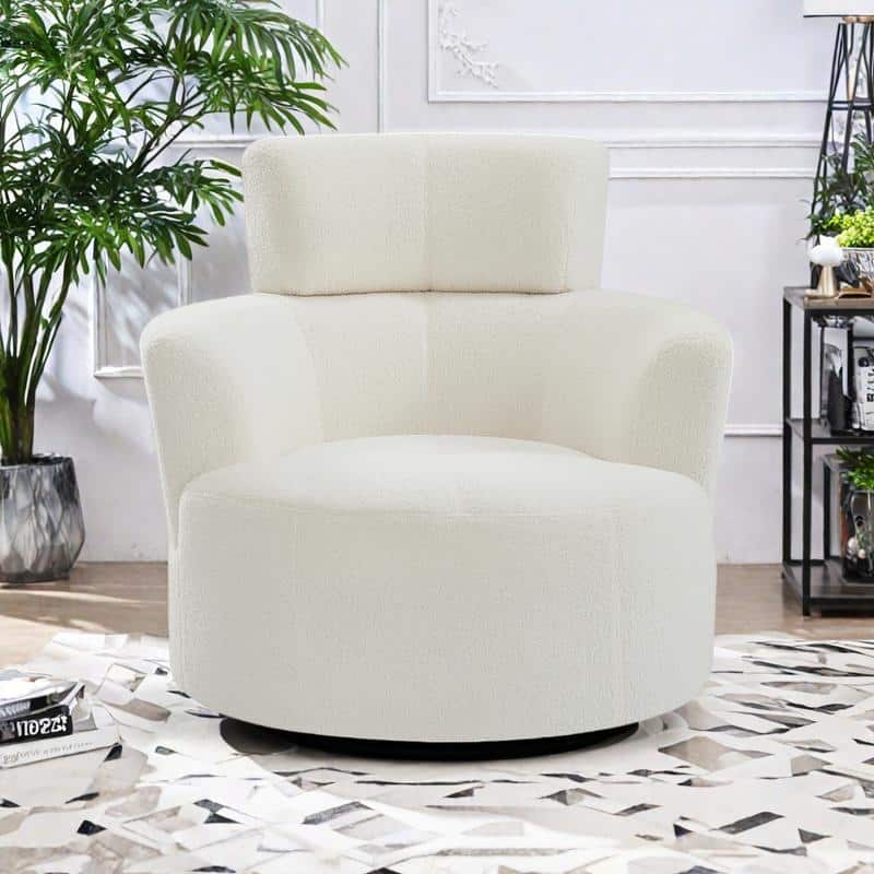Polyester Barrel Swivel Chair with 360° Rotation, and Adjustable Headrest & Berber Fleece Upholstery - 320lb Capacity