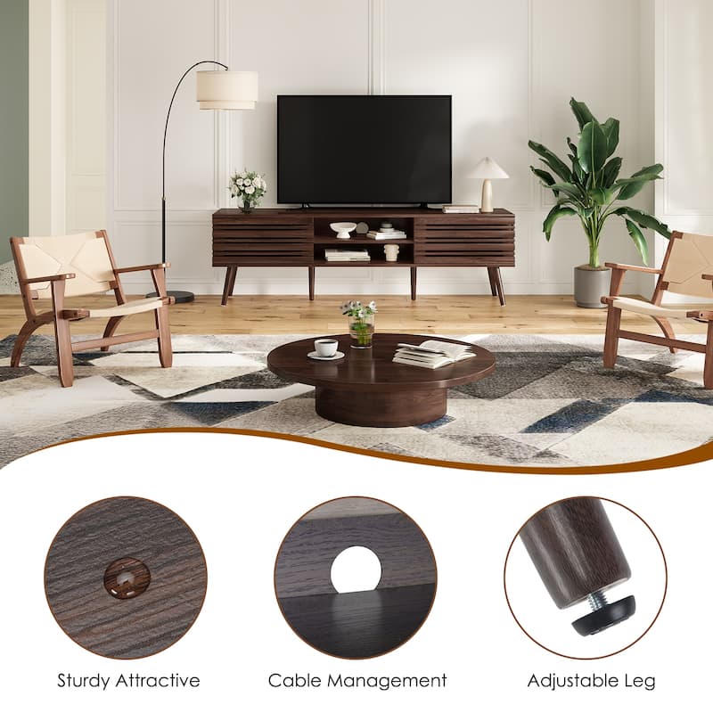 Mid Century Modern TV Stands for up to 70" TV with Storage, Fluted Wood TV Stand for Living Room, Boho Media Console