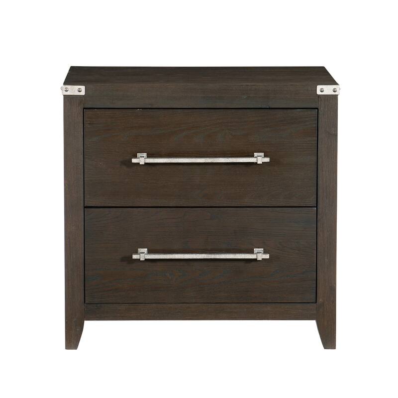 1pc 2 Drawers Nightstand Mottled Bar Pulls Modern Transitional Bedroom Furniture