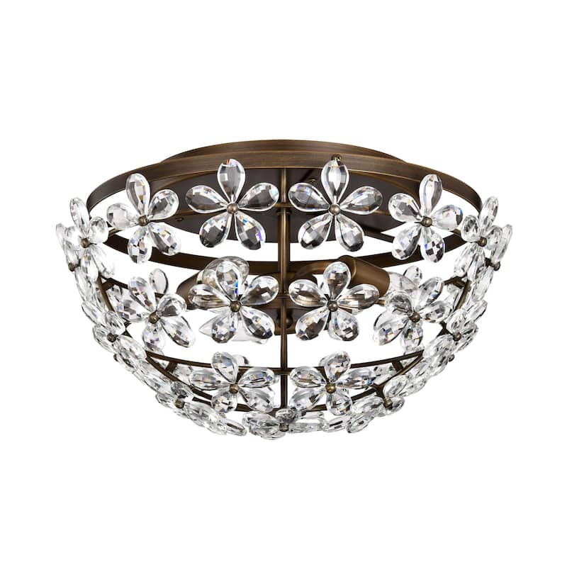 Rosa 3-Light Glam Daisy Flower Crystal Blossom Flush Mount