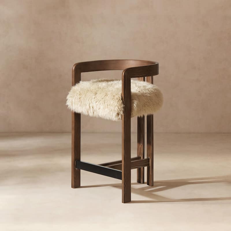 Millwick 26.5" Low Back Ash Wood Counter Height Bar Stool - 21"W X 20"D X 27"H - Single - Dark Brown - Counter Height