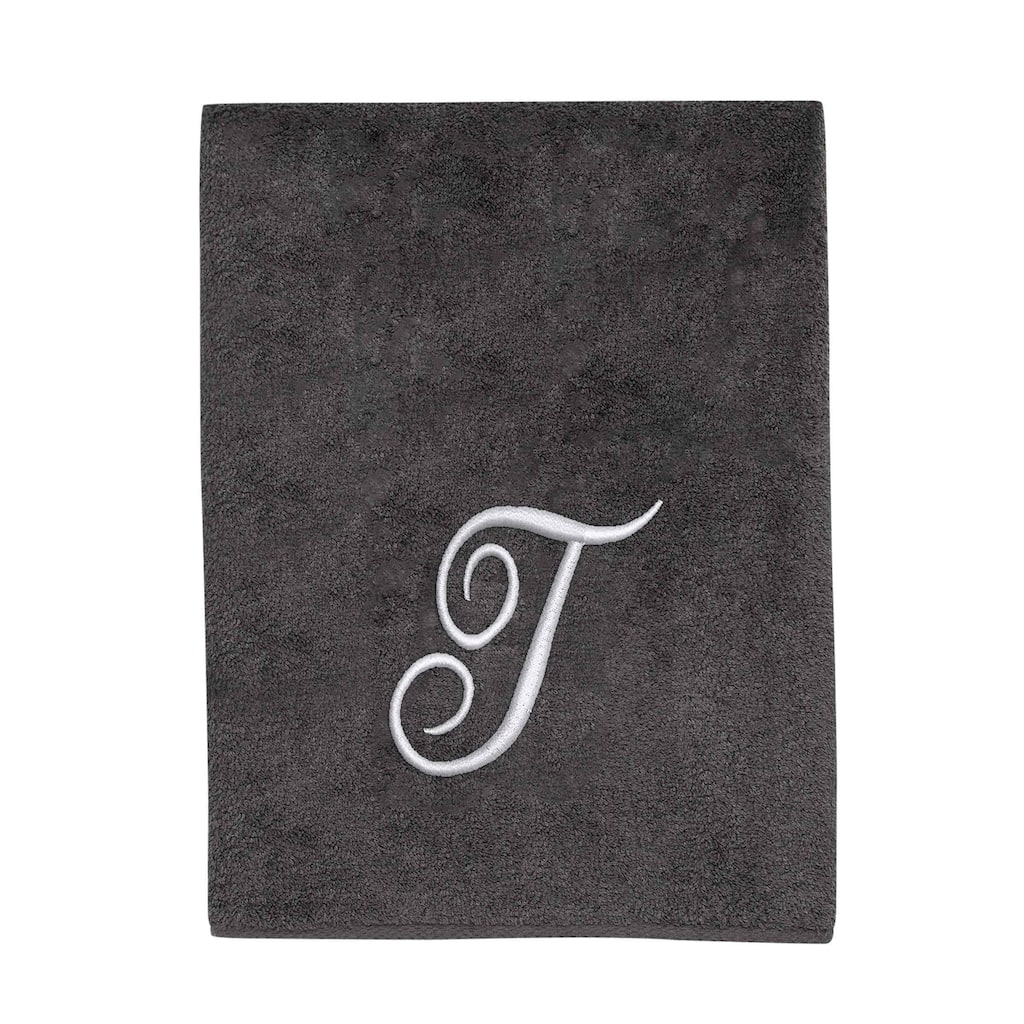 Avanti Granite with Silver Script Monogram Bath Towel Letter T - Bath Towel