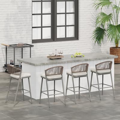 Christopher Knight Home - Beverly Outdoor Barstools with Scallop Backrest (Set of 4) - Iron