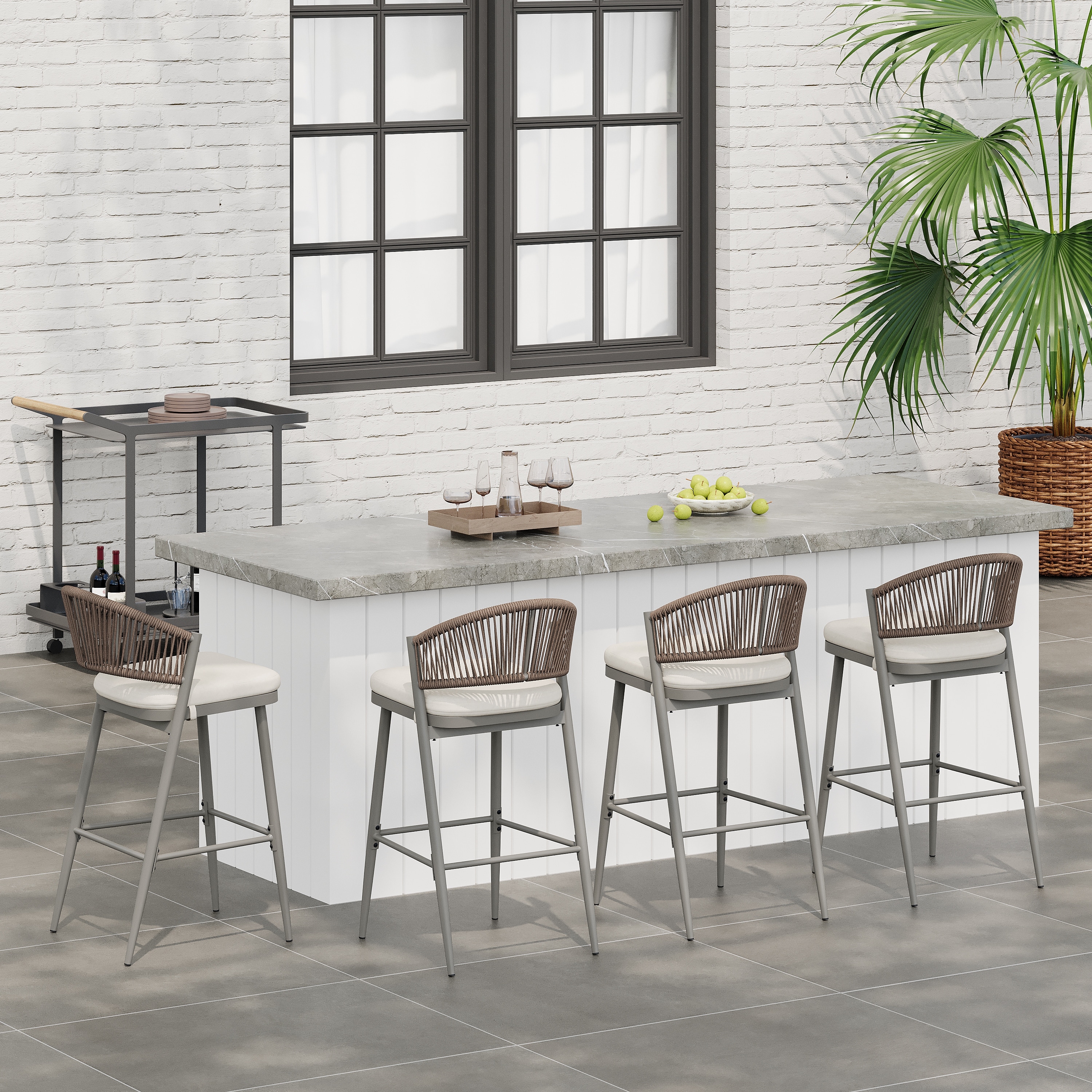 Christopher Knight Home - Beverly Outdoor Barstools with Scallop Backrest (Set of 4) - Iron