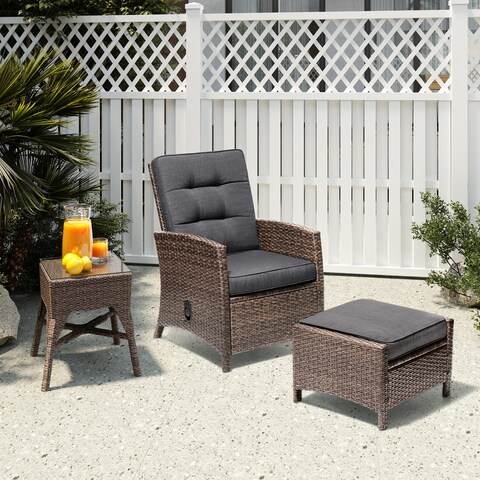 VredHom Outdoor Adjustable Wicker Reclining Lounge Chair with Ottoman