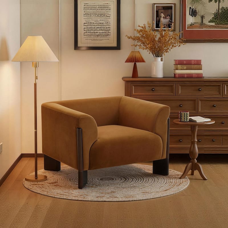 41"W Modern Tuxedo Arms Accent Chair for Living Room - Orange/ Velvet