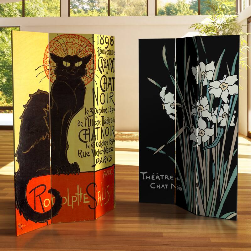 Handmade Canvas Double-sided 6-foot Chat Noir Room Divider (China)