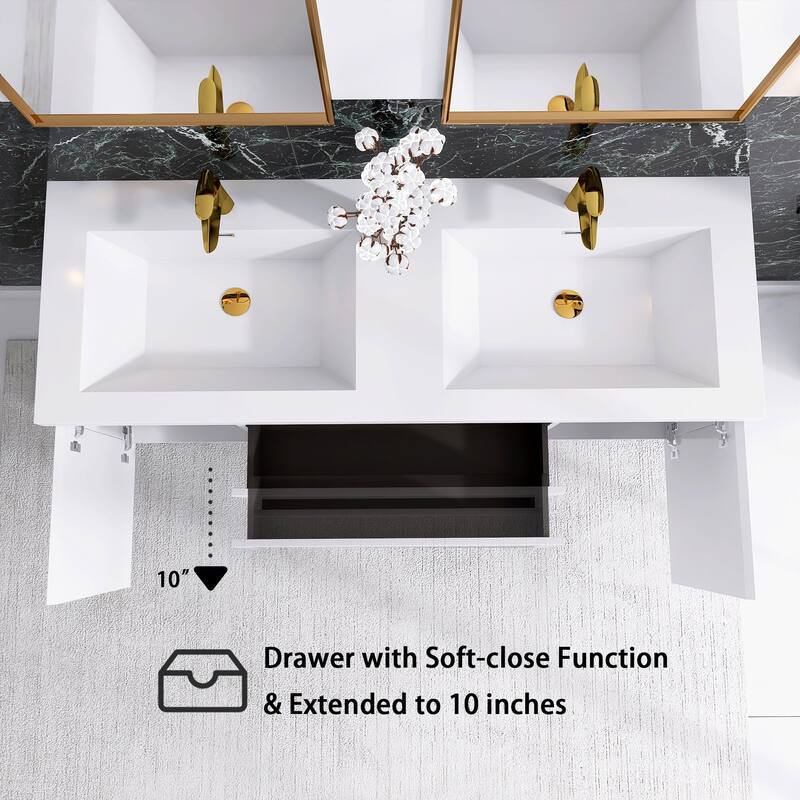 60" Wall-Mounted 2-drawer Bathroom Vanity Set with Integrated Double Sink