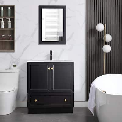 Solid Wood Bathroom Vanity Cabinet with Ceramic Undermount Sink Top Skirting Design