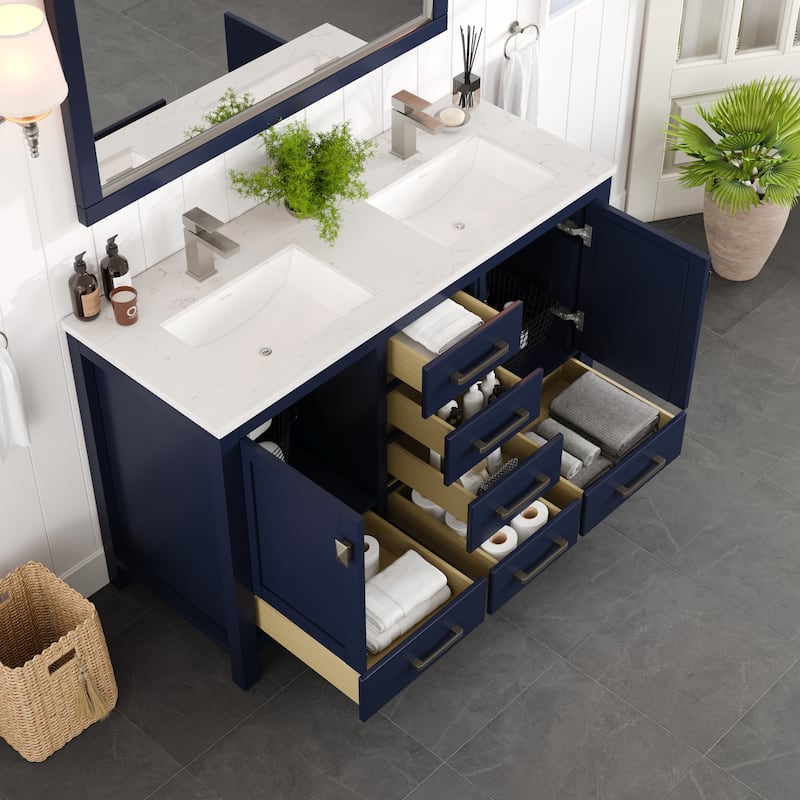 London 54"W Bath Vanity with Carrara Quartz Top & Undermount Sink