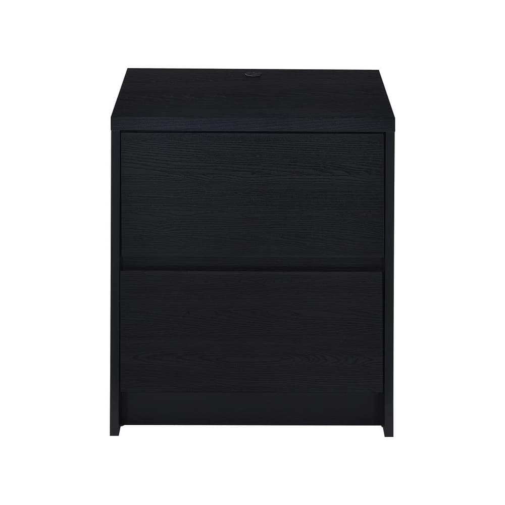 2 Drawers Wooden Nightstand with LED Lights and USB