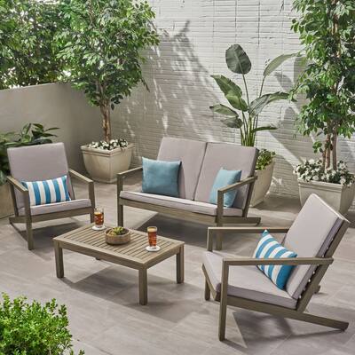 Leah Outdoor 4 Seater Chat Set with Cushions by Christopher Knight Home