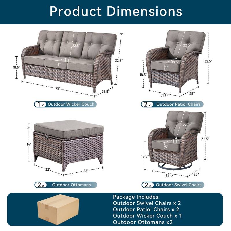 7 Pieces Pocassy Sofa Chairs Ottoman with Swivel Chairs