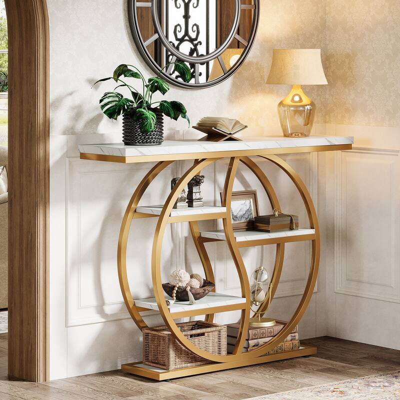 Industrial 5-Tier Console Sofa Table with Storage for Small Spaces