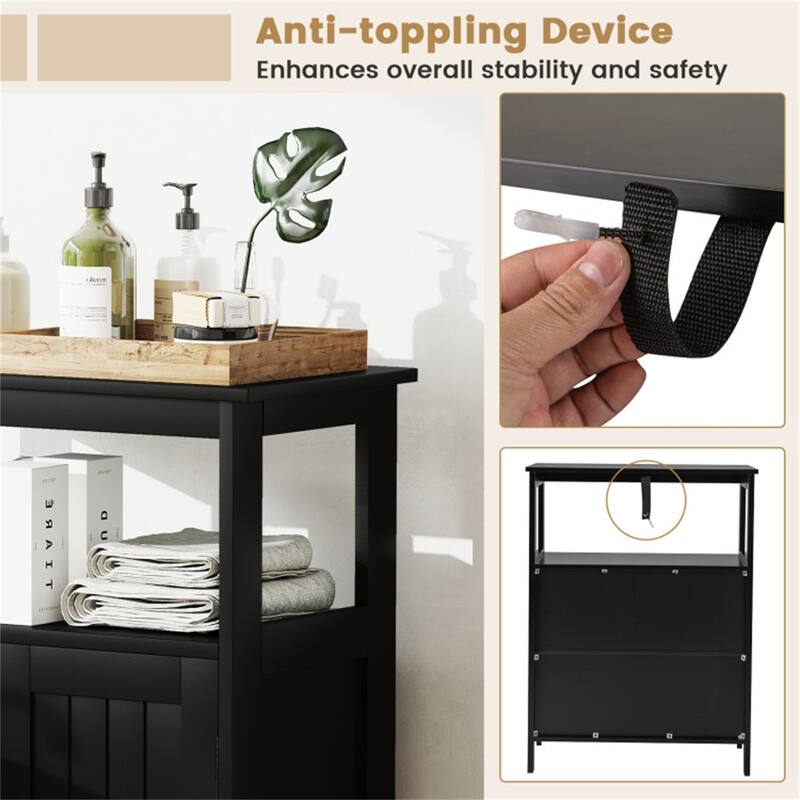 Modern Wooden Freestanding Floor Cabinet with Adjustable Storage Shelf for Bathroom or Living Room - 23.5" x 12" x 31.5"