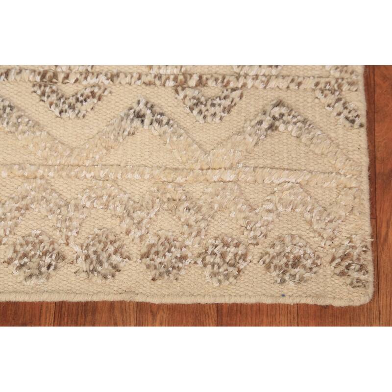 Chevron Style Moroccan Indian Accent Rug Handmade Beige Wool Carpet - 2'0"x 3'0"