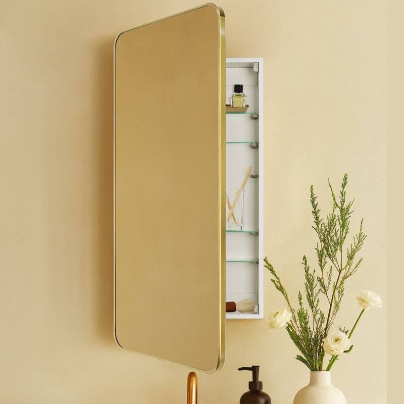 TEHOME Garnes Recessed or Surface Mount Framed Medicine Cabinet with Adjustable Shelves - 20'' x 40'' - Gold