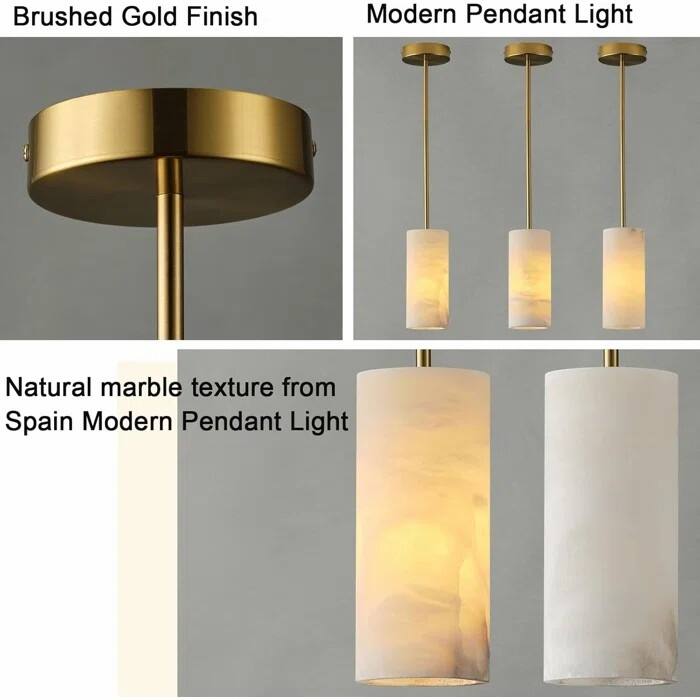 Dimmable LED Solid Brass Pendant Light with Spanish Alabaster Shade