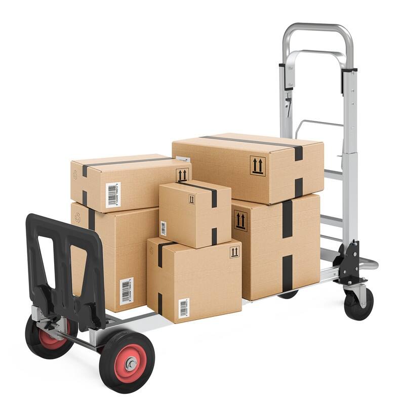 3 in 1 Convertible Hand Truck and Dolly with 5.9in Flat Free Rubber Wheels - Black