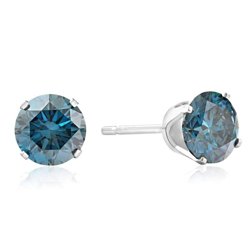 1ct Blue Diamond Studs White Gold