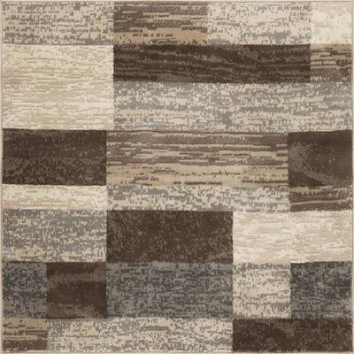 HomeRoots 8' Square Slate Square Power Loom Area Rug - 9'3" x 12'3"