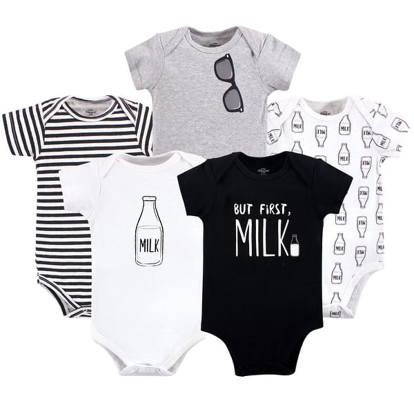 slide 1 of 1, Little Treasure Baby Boy Cotton Bodysuits 5pk, But First Milk 0-3 Months - But First Milk