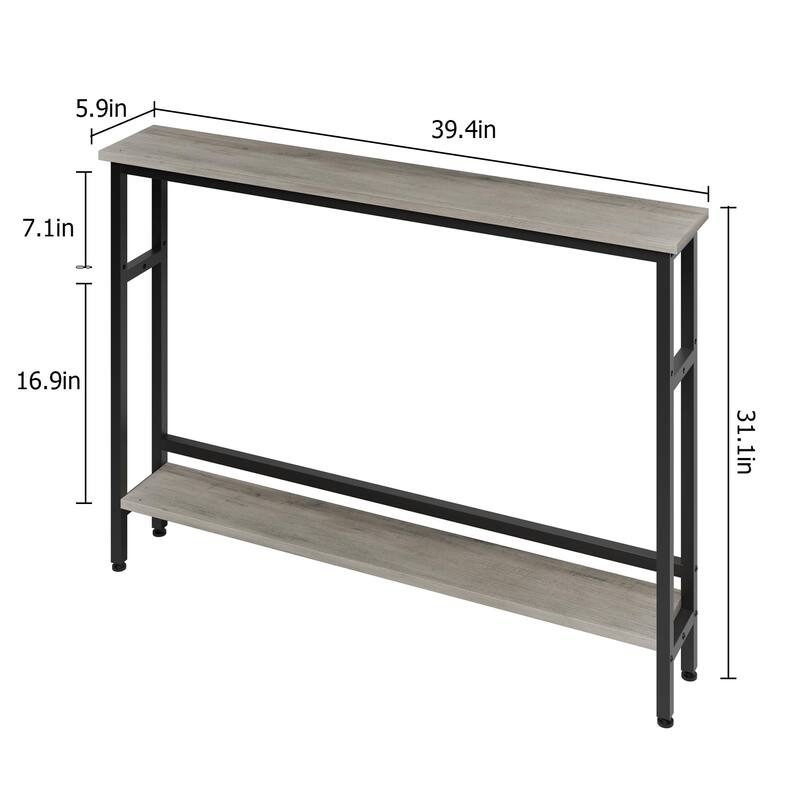 2 Tier Skinny Console Table with Adjustable Shelf for Living Room - 5.7"D x 39.4"W x 31.1"H