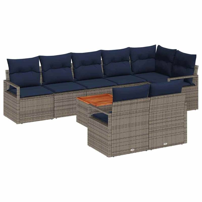 vidaXL 9 Garden Sofa Set with Cushions Black/Grey Poly Rattan - 113 x 48 x 27.2