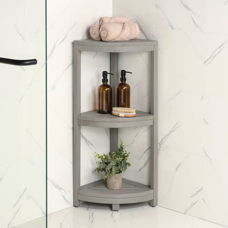 33" Sela 3-Tier Acacia Wood Freestanding Bathroom Corner Shelf