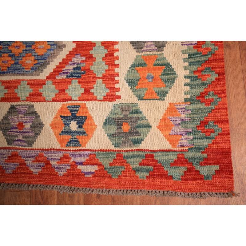 Geometric Kilim Large Rug Hand-Woven Wool Carpet - 10'4" x 16'1"