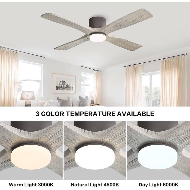 MLiAN 48" DC Flush Mount Ceiling Fan with Light Kit and Remote Control