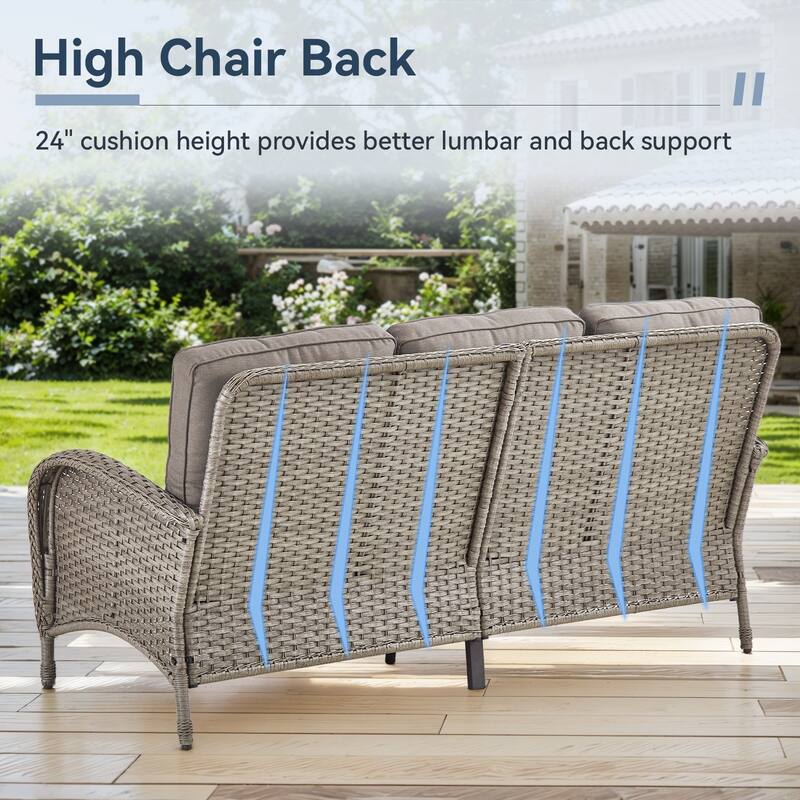 Gymojoy 3-Seat Outdoor Wicker Sofa with Professional Outdoor Cushions