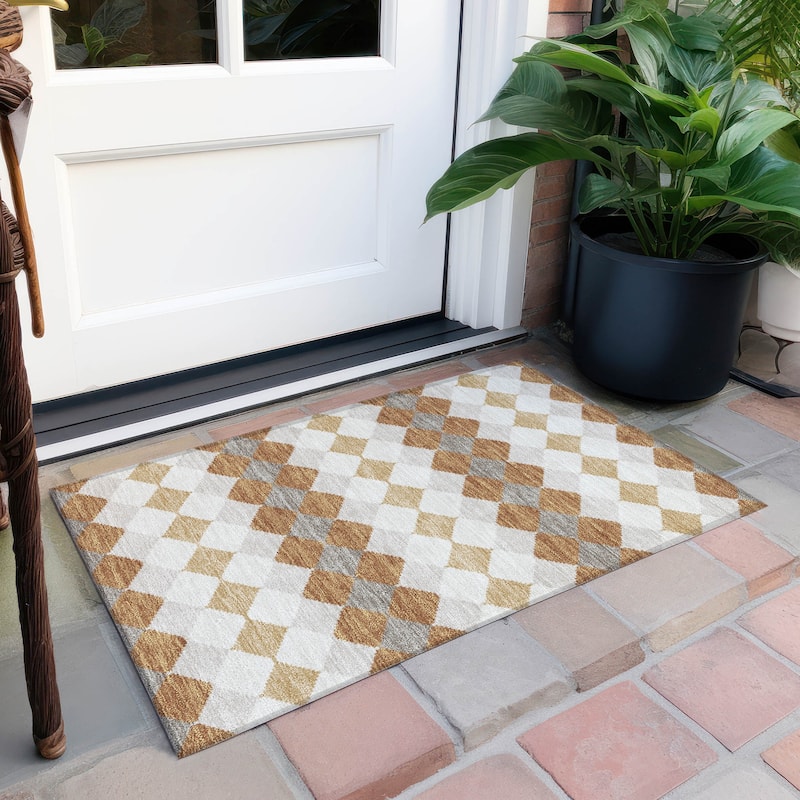 Machine Washable Indoor/ Outdoor Modern Mosaic Chantille Rug - Copper - 1'8" x 2'6"