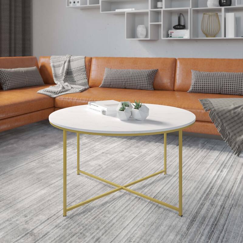 Signature Design by Ashley Coylin Cocktail Table - Tempered Glass Table - White Marble/Brushed Gold