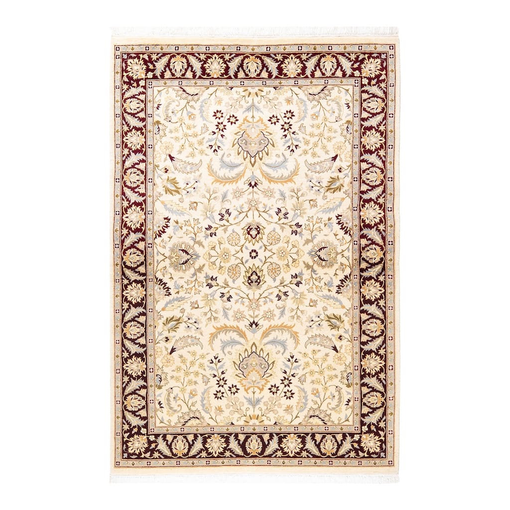 Overton Hand Knotted Wool Vintage Inspired Traditional Mogul Ivory Area Rug - 4 x 6