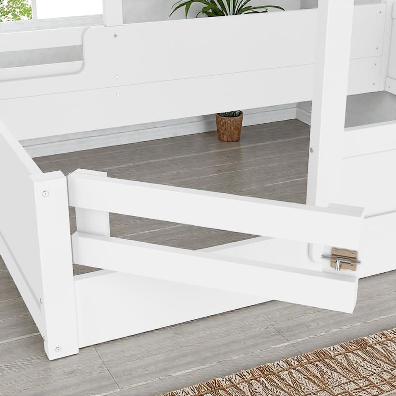 Kids House Floor Bed with Guardrails and Roof, Built-in Tray and Signboard, Montessori Floor Bed for Toddlers