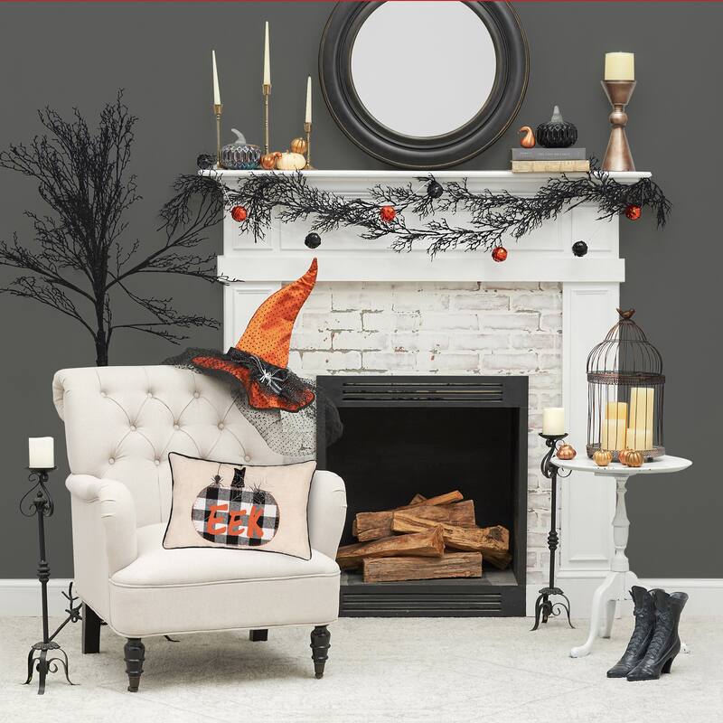 14" x 22" Franklin Black Eek Chain Stitch Halloween Throw Pillow
