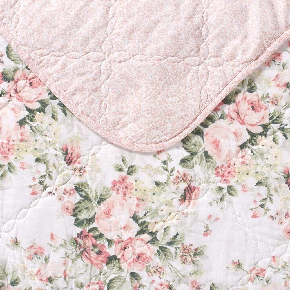 Twin Floral Quilt Set Reversible Natural Breathable White Pink Bed Bath & Beyond 39050511