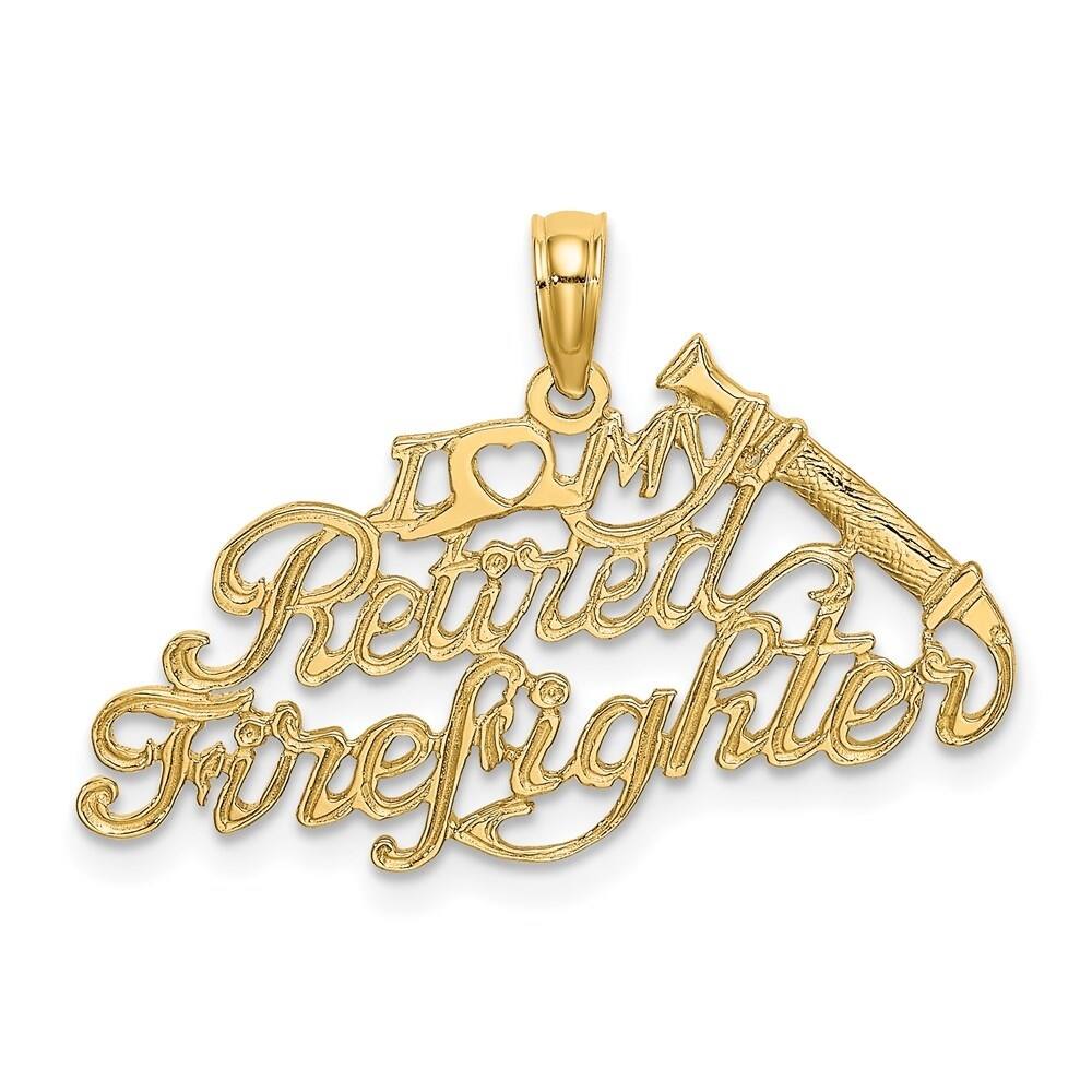Diamond2Deal 14K Yellow Gold I Love My Retired Firefighter Charm (L- 13.4 mm, W- 28.3 mm)