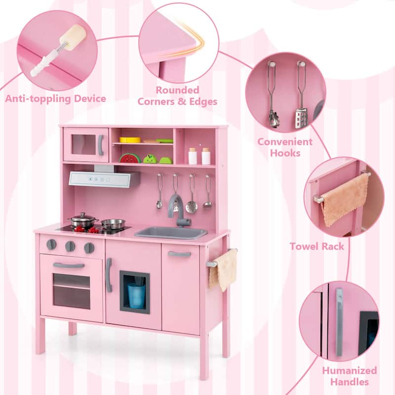 Costway Kids Kitchen Playset Wooden Pretend Play Chef Toy with - See Details